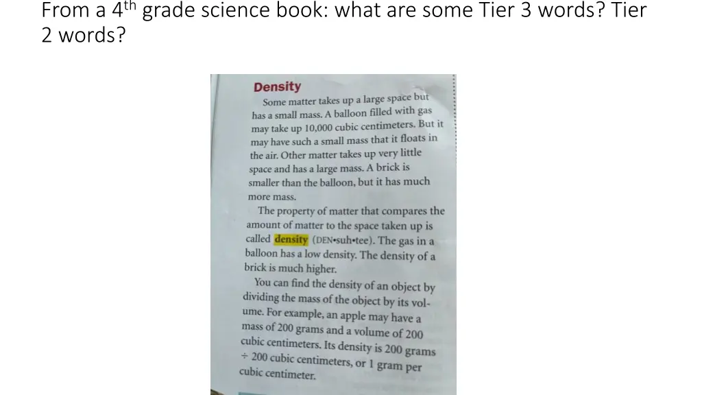 from a 4 th grade science book what are some tier