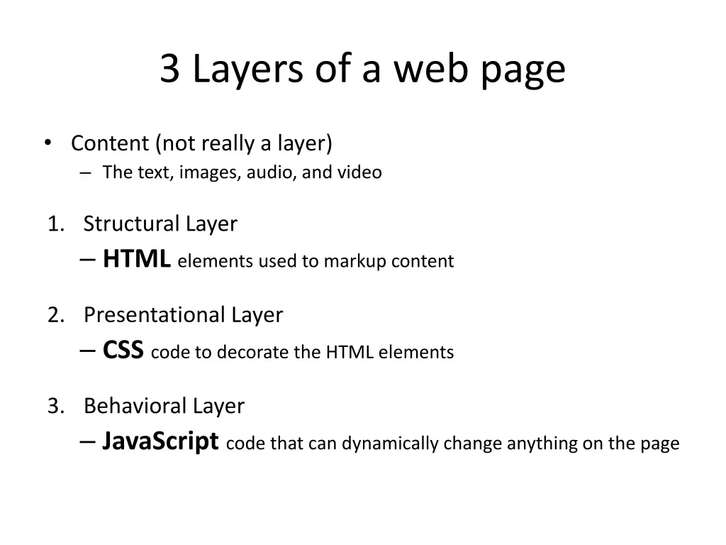 3 layers of a web page