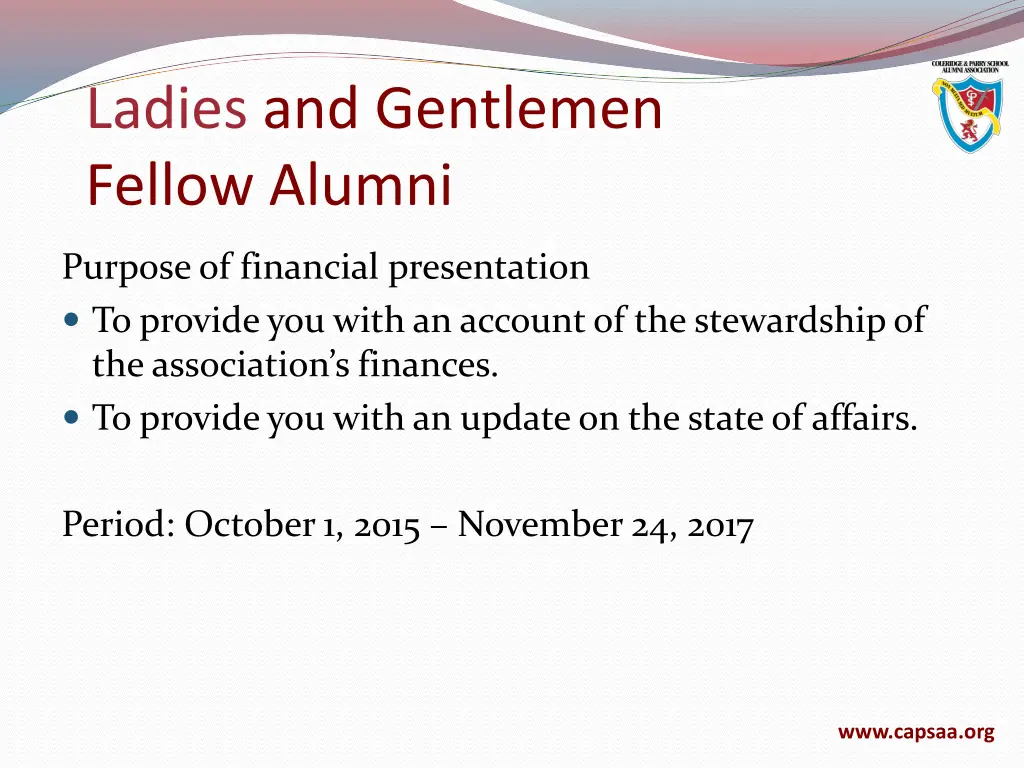 ladies and gentlemen fellow alumni