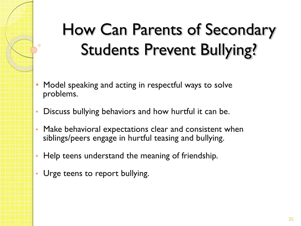 how can parents of secondary students prevent