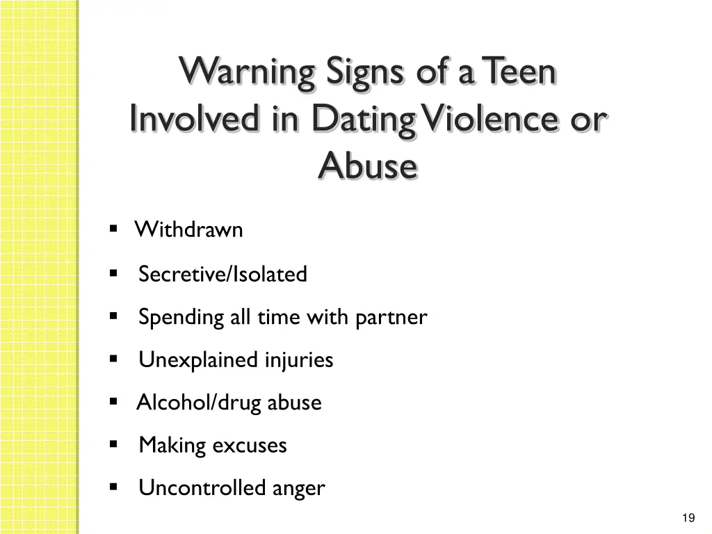 warning signs of a teen involved in dating