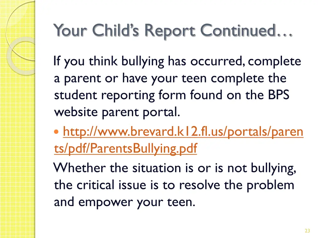 your child s report continued