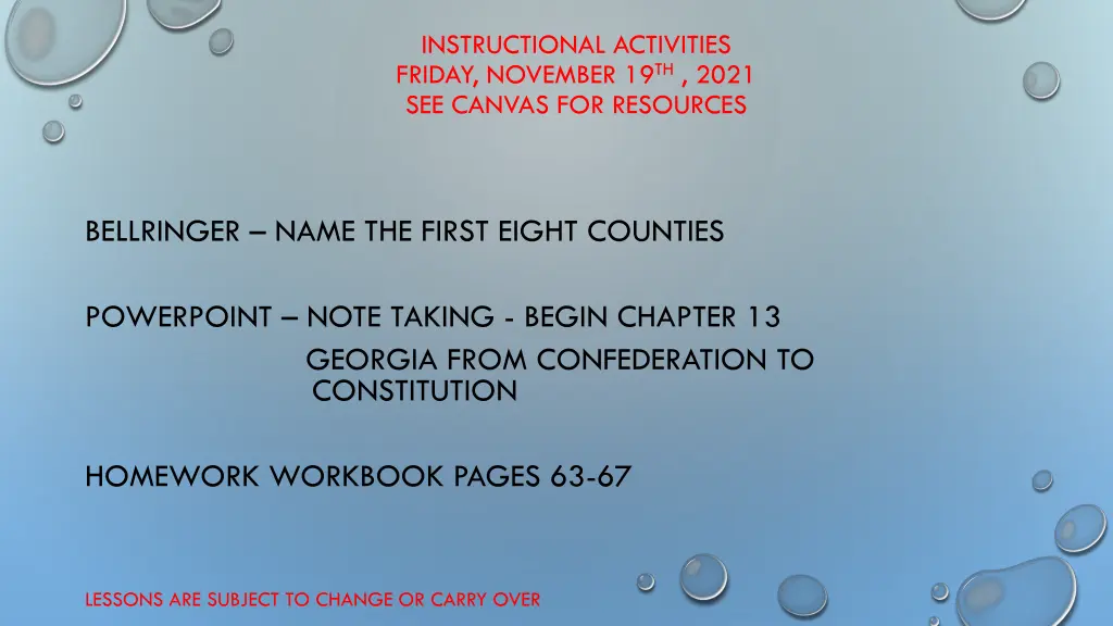 instructional activities friday november