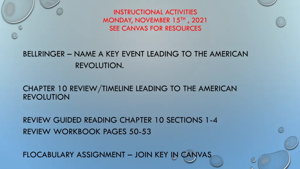 instructional activities monday november