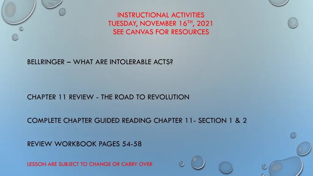 instructional activities tuesday november