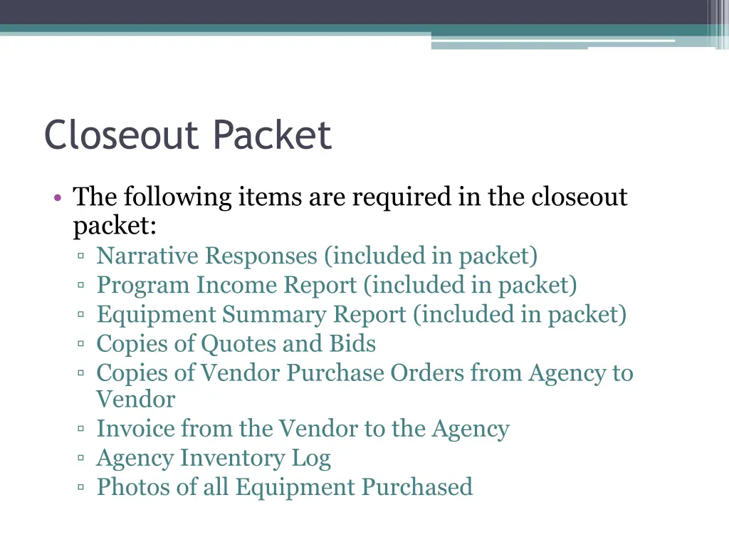 closeout packet 1