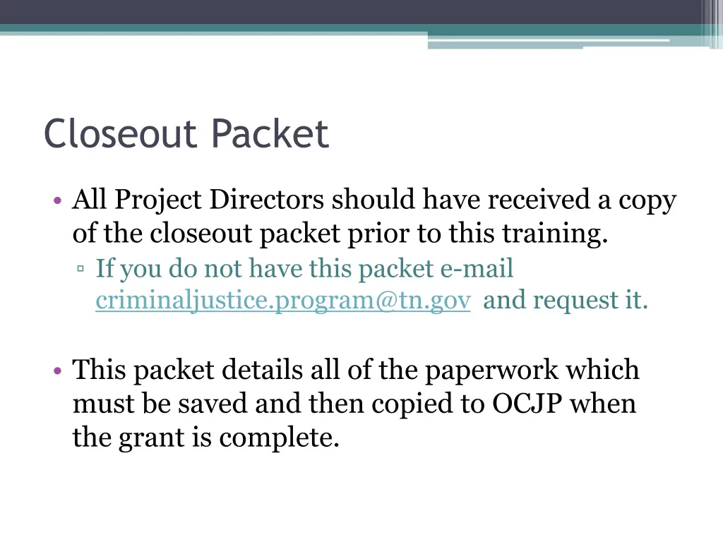 closeout packet