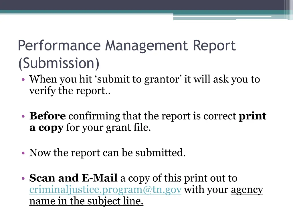 performance management report submission when