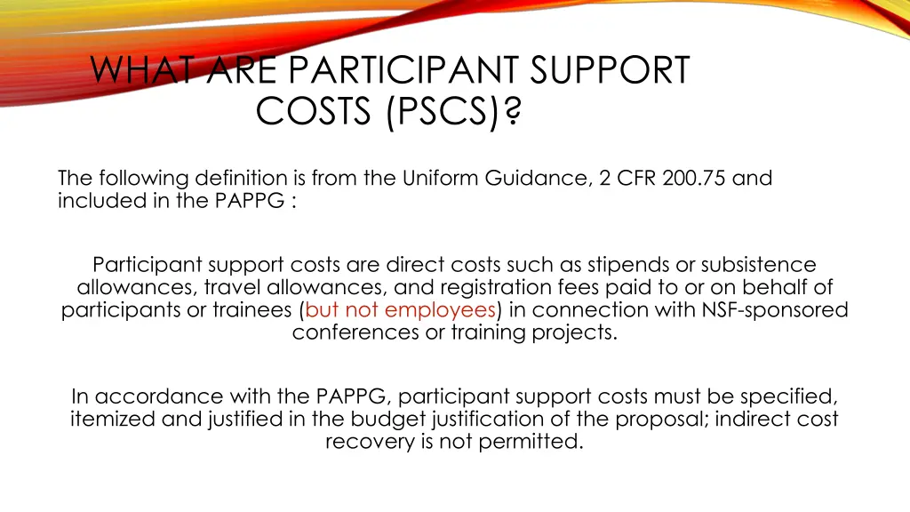 what are participant support costs pscs