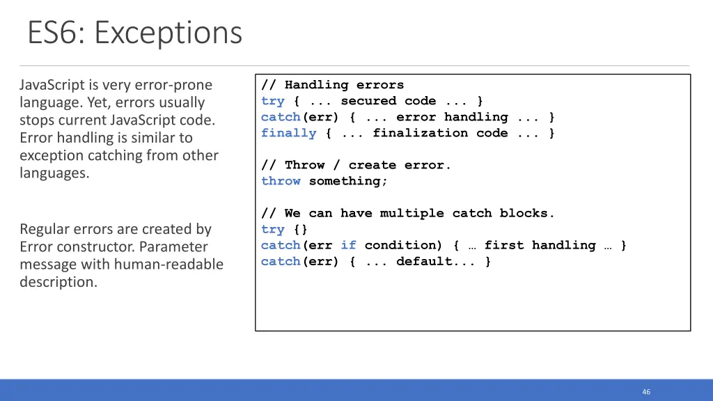 es6 exceptions