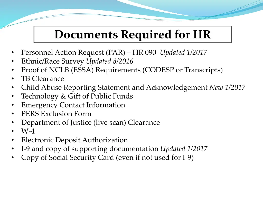 documents required for hr