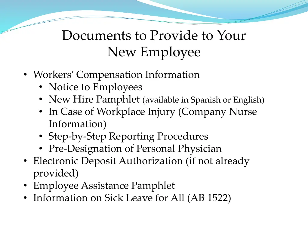 documents to provide to your new employee