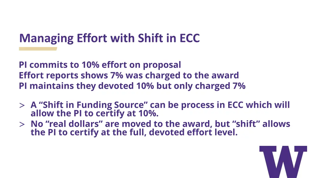 managing effort with shift in ecc