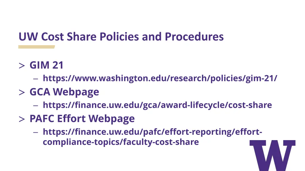 uw cost share policies and procedures