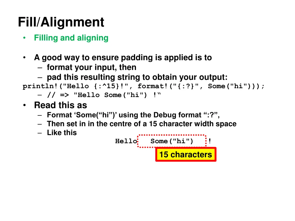 fill alignment filling and aligning
