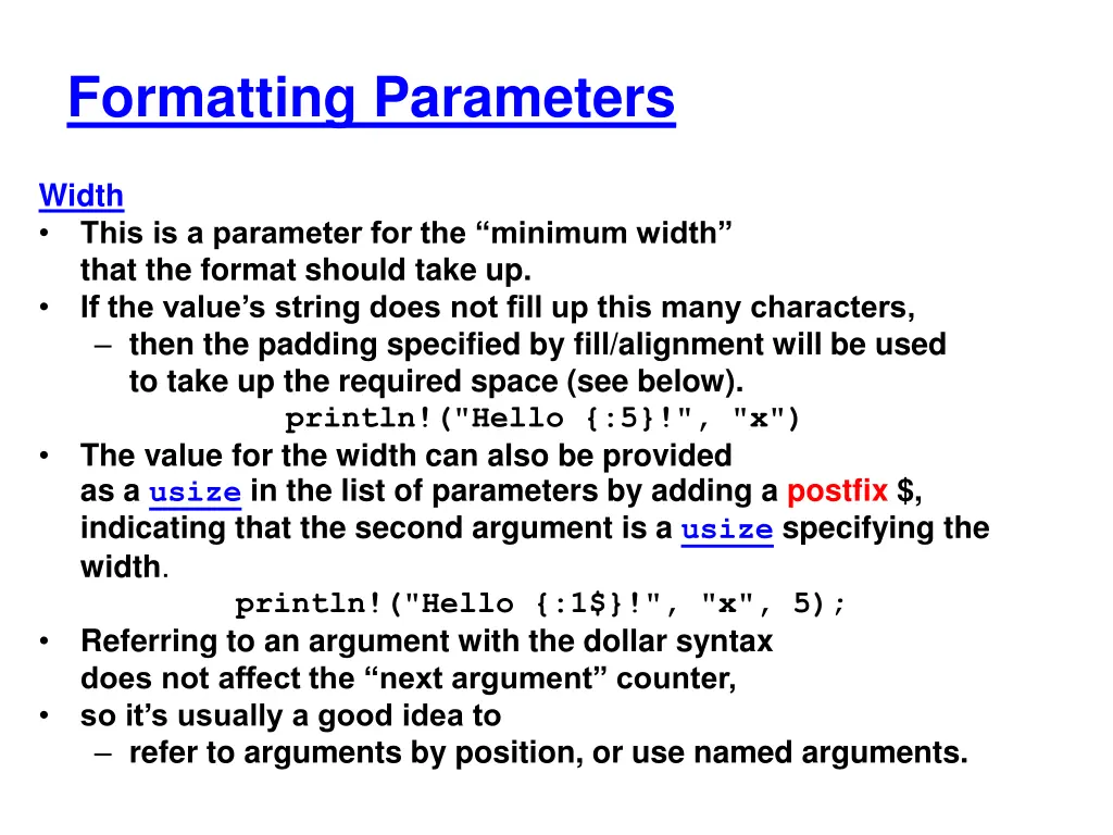 formatting parameters 1