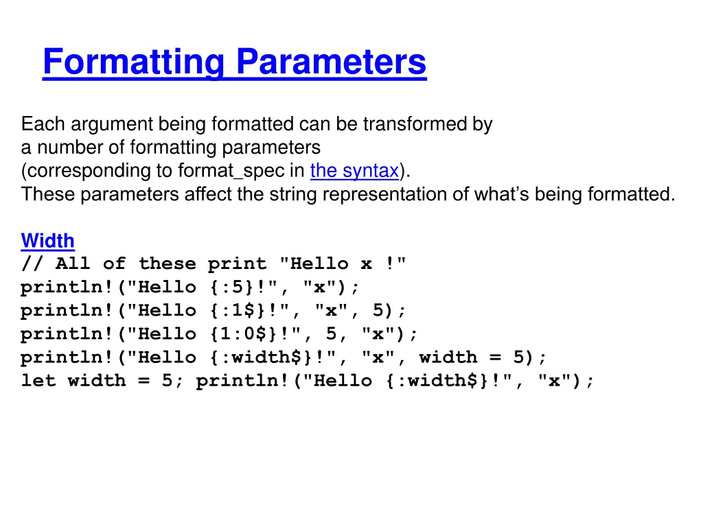 formatting parameters