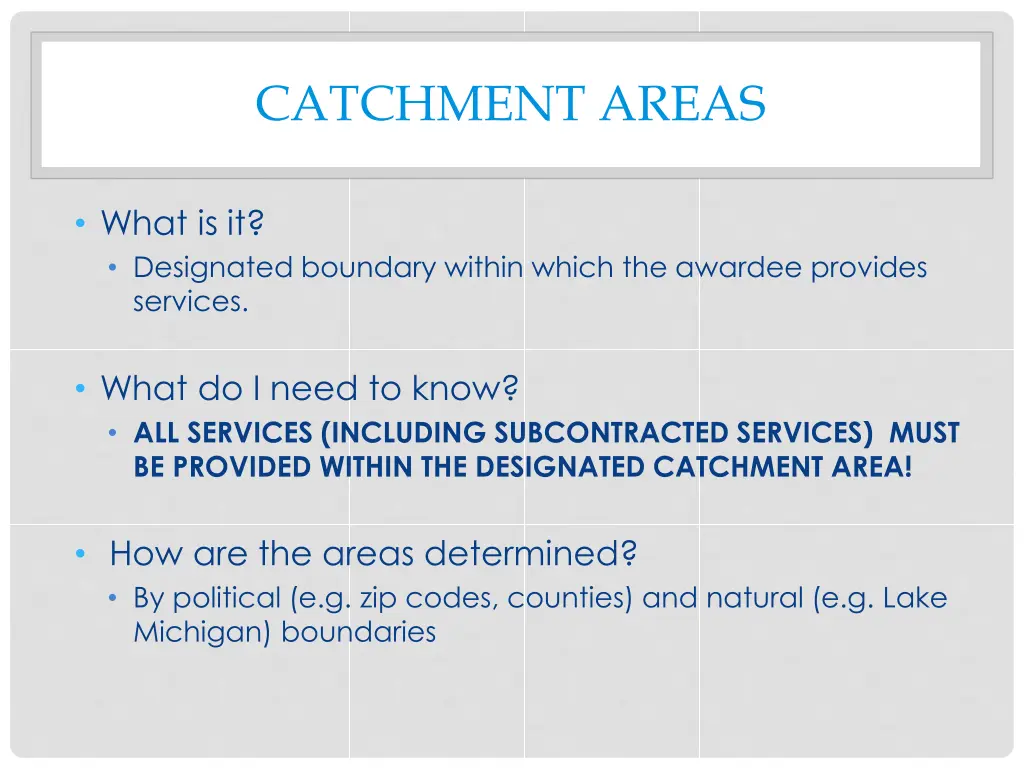 catchment areas
