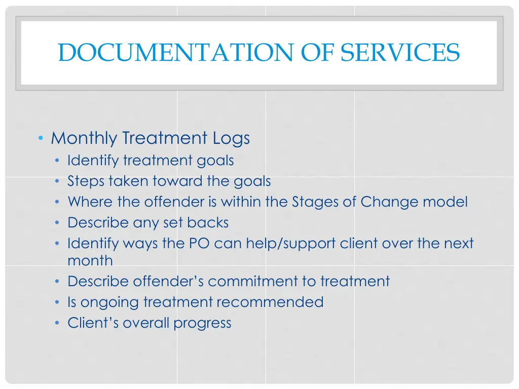 documentation of services