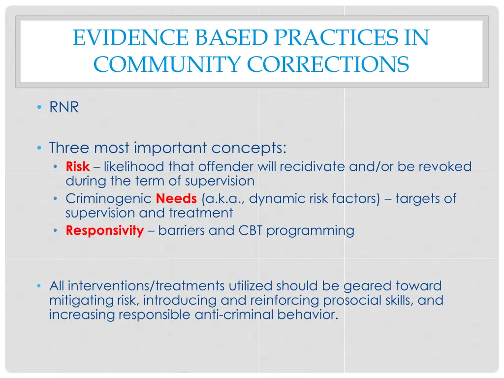 evidence based practices in community corrections