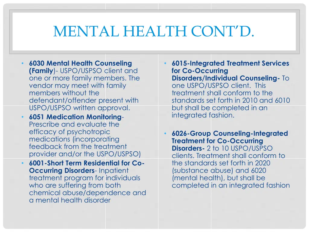 mental health cont d