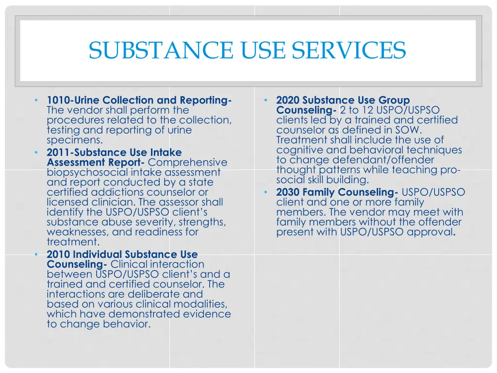 substance use services