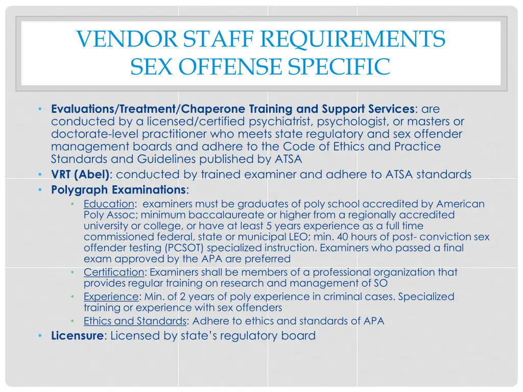 vendor staff requirements sex offense specific