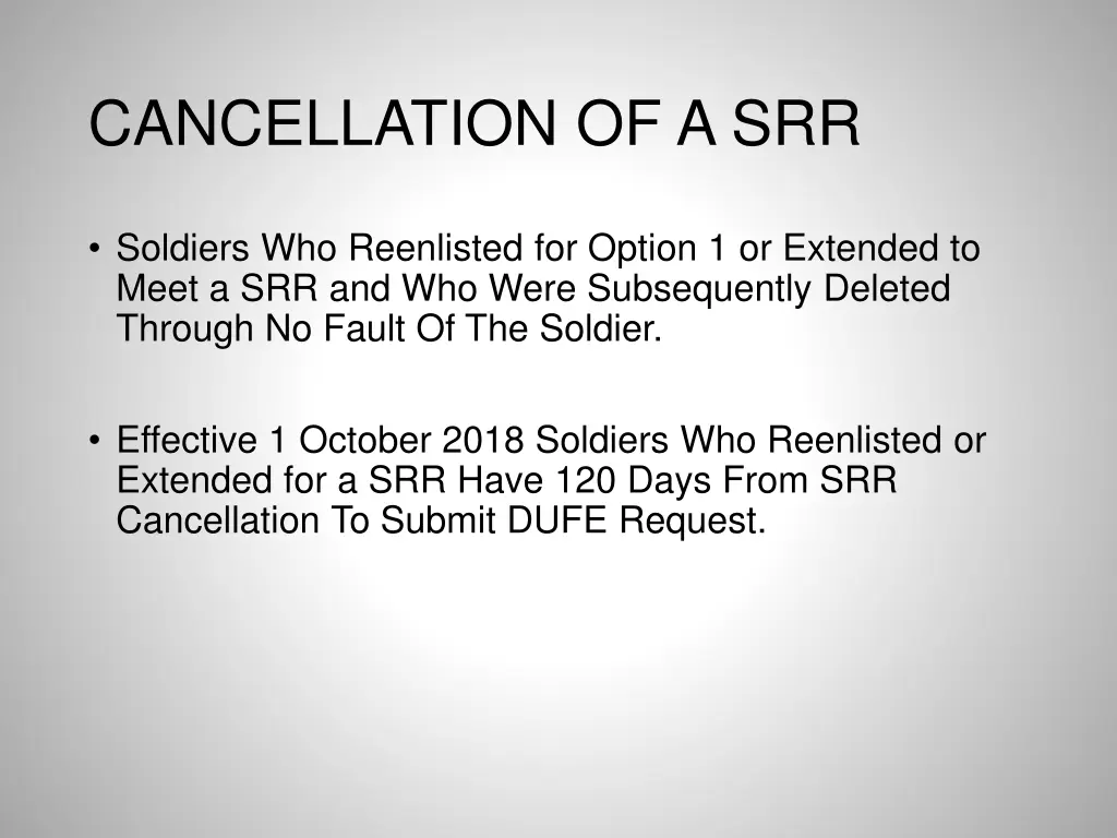 cancellation of a srr