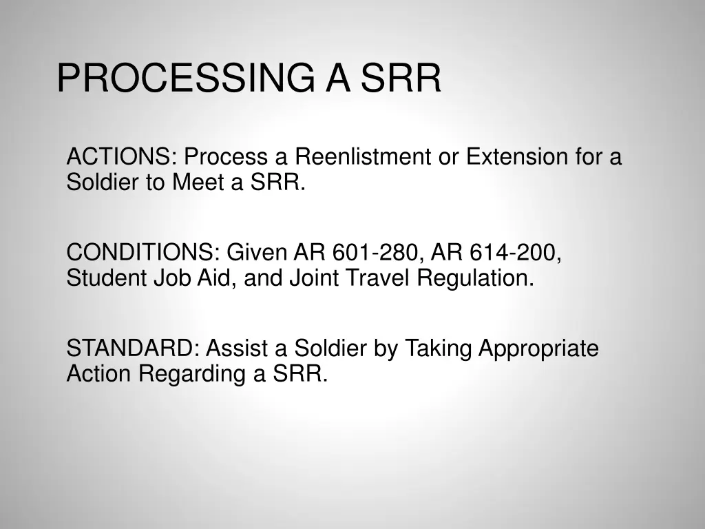 processing a srr