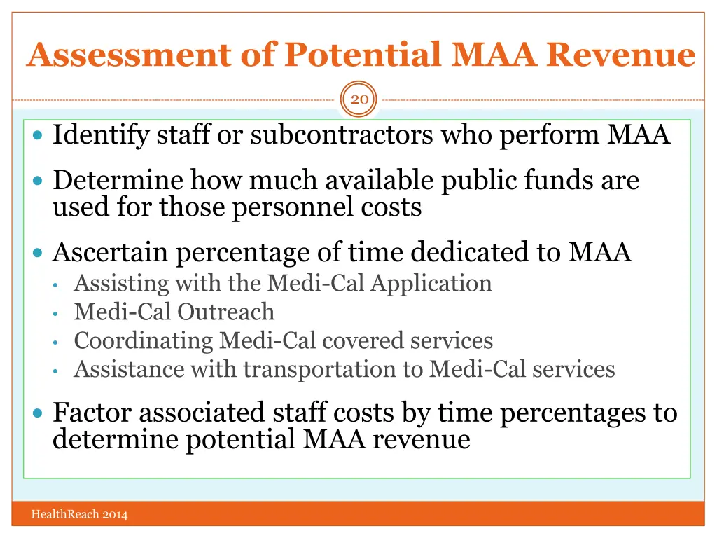 assessment of potential maa revenue