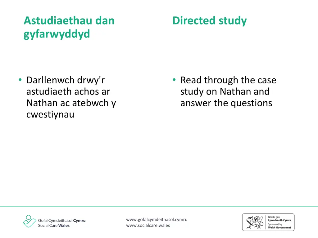 astudiaethau dan gyfarwyddyd 1
