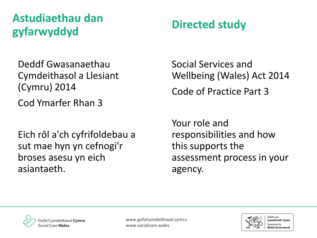 astudiaethau dan gyfarwyddyd