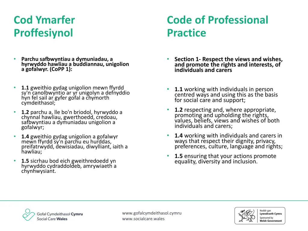 cod ymarfer proffesiynol