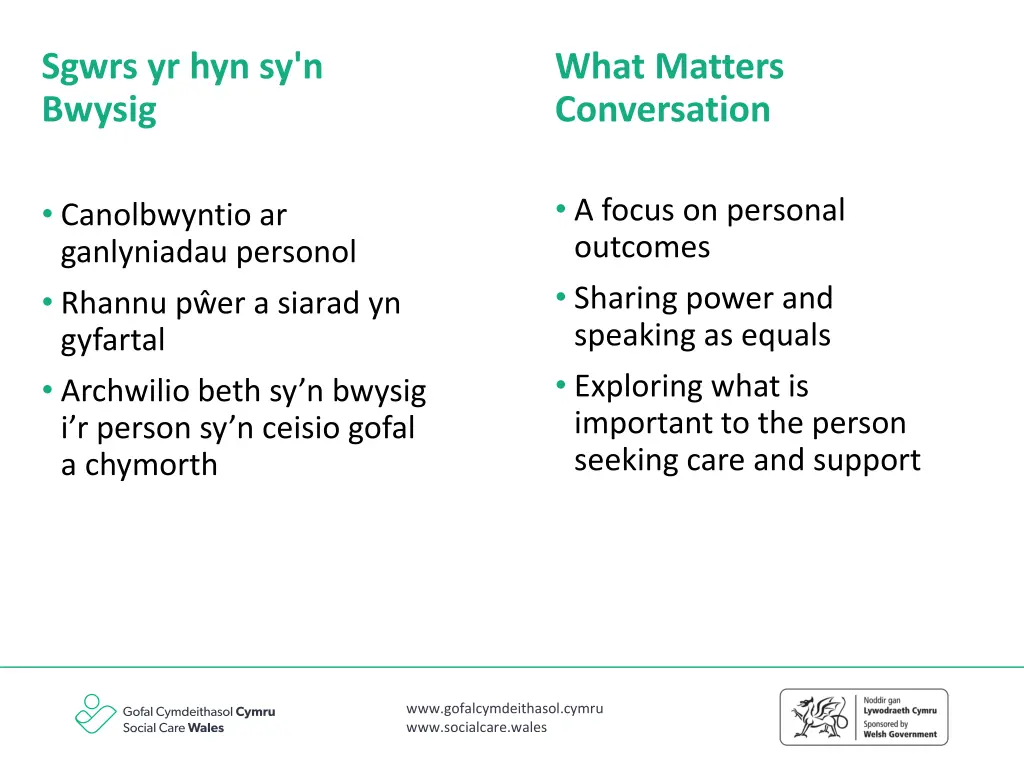 sgwrs yr hyn sy n bwysig