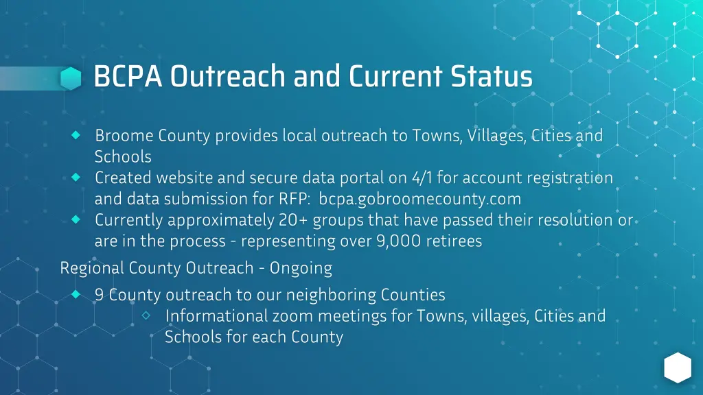 bcpa outreach and current status