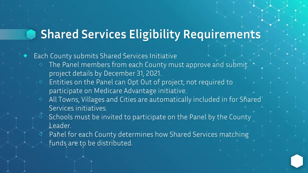shared services eligibility requirements