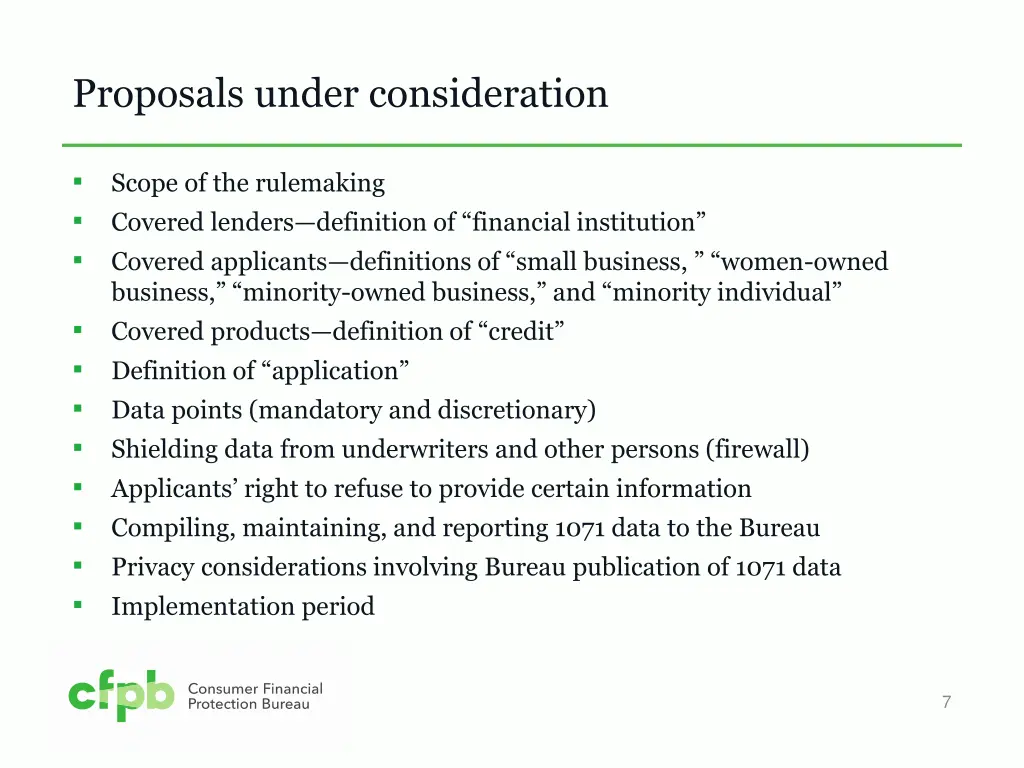 proposals under consideration