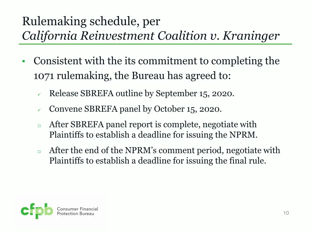 rulemaking schedule per california reinvestment