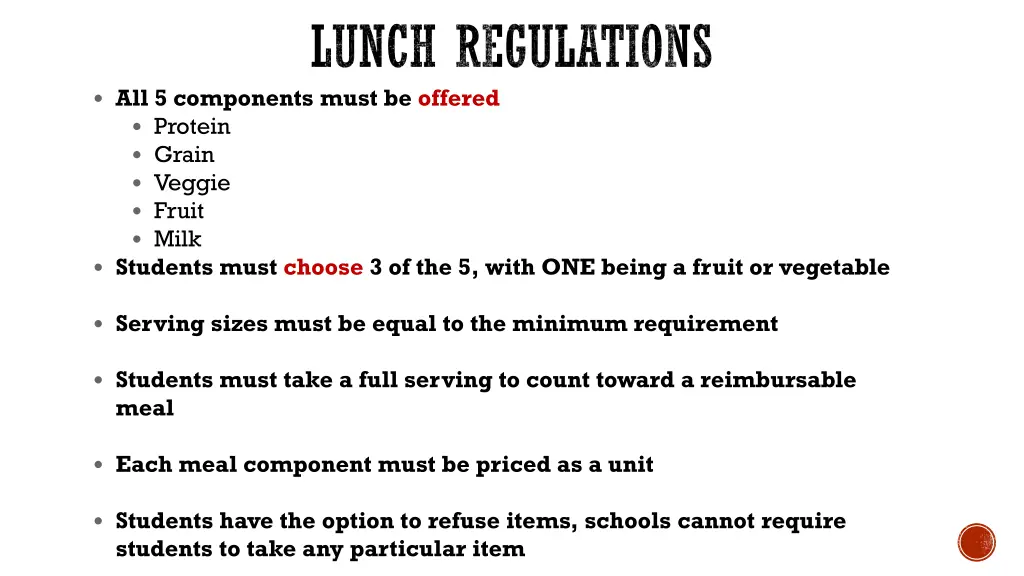 lunch regulations