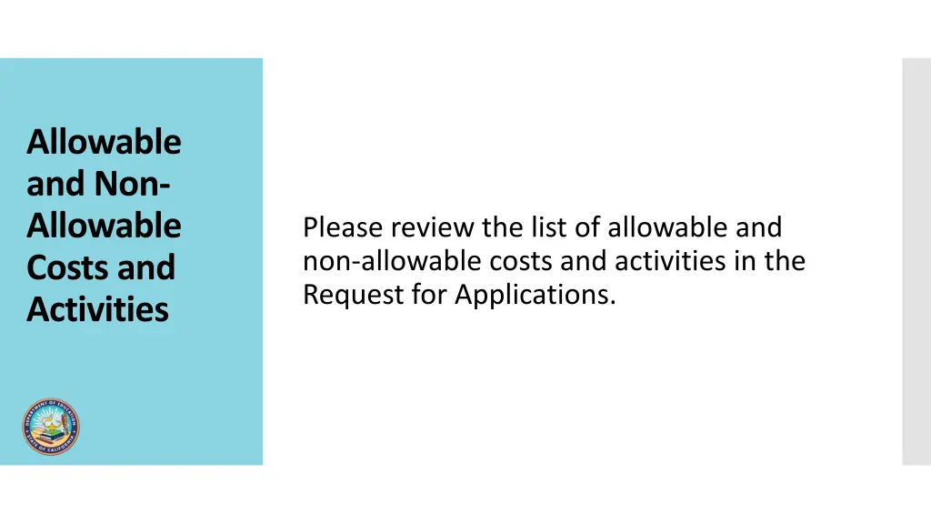 allowable and non allowable costs and activities