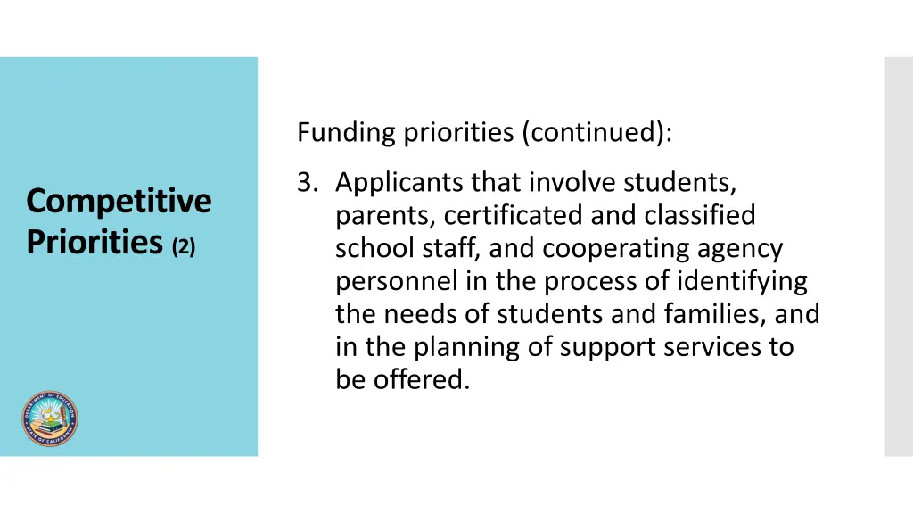 funding priorities continued