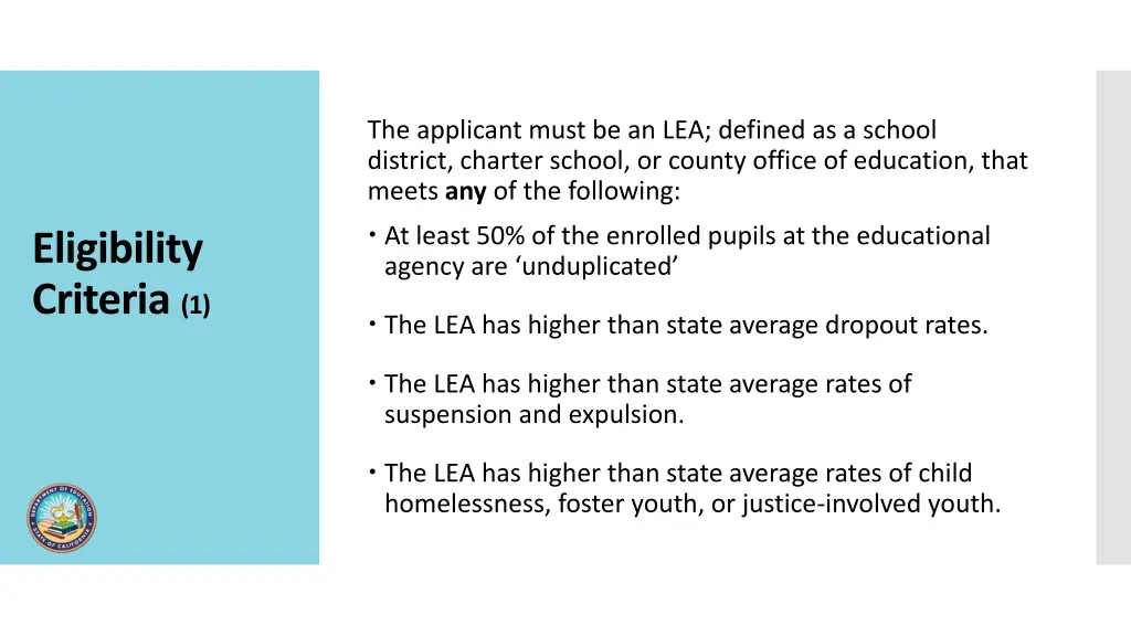 the applicant must be an lea defined as a school