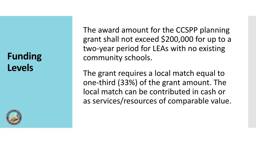 the award amount for the ccspp planning grant