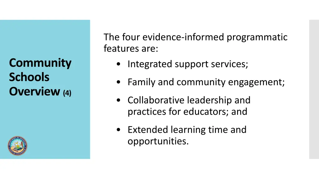 the four evidence informed programmatic features
