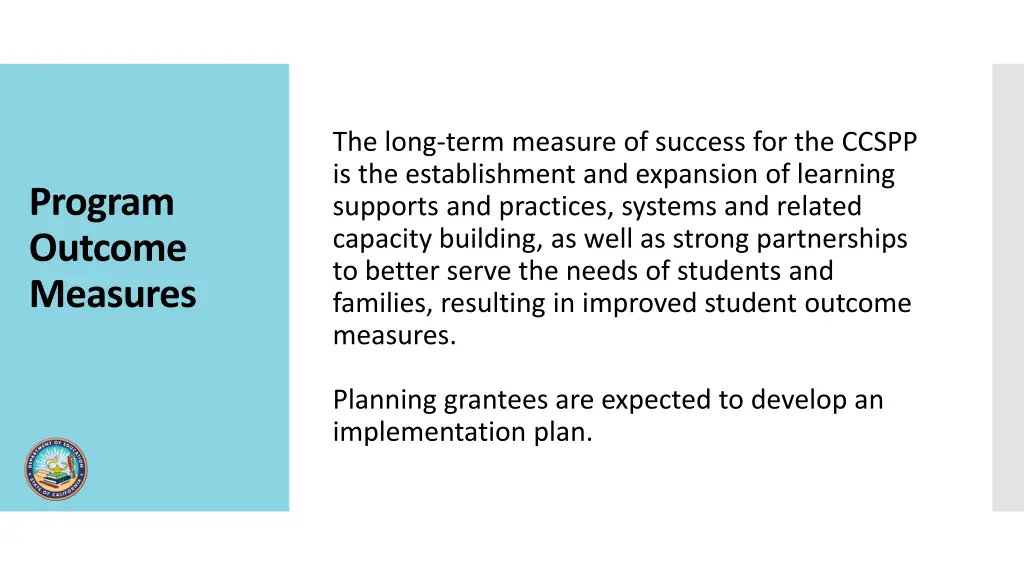 the long term measure of success for the ccspp