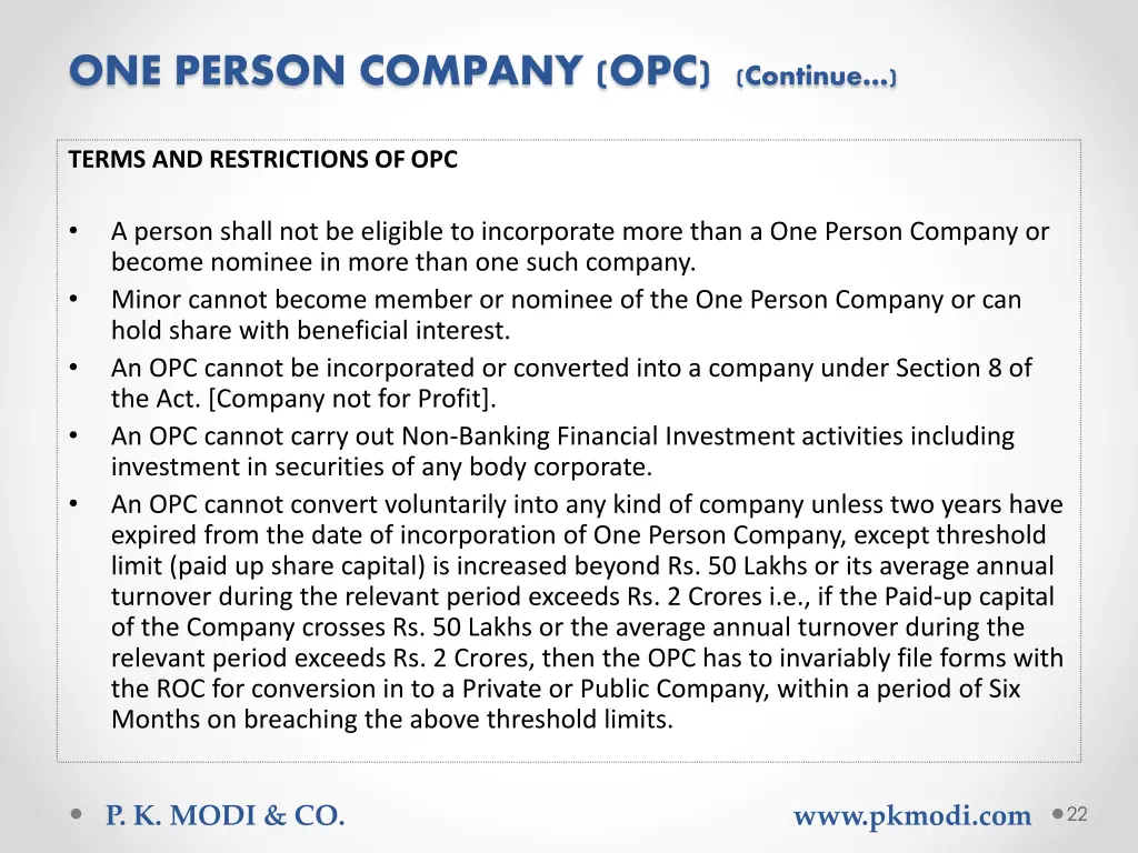 one person company opc continue