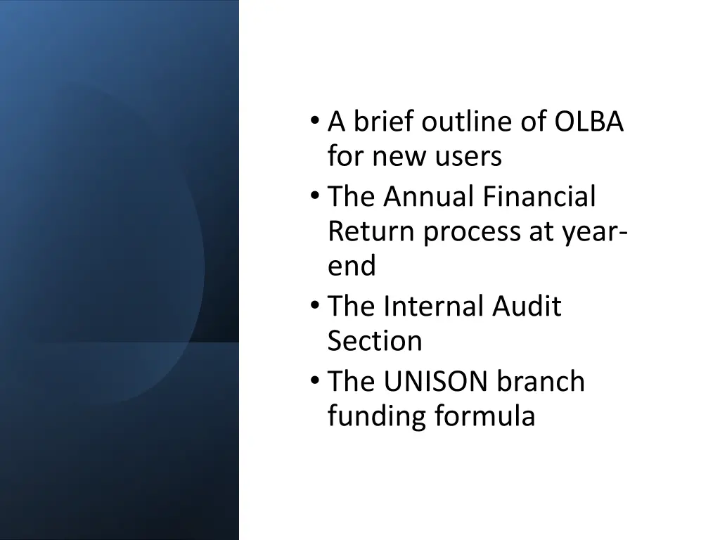 a brief outline of olba for new users the annual
