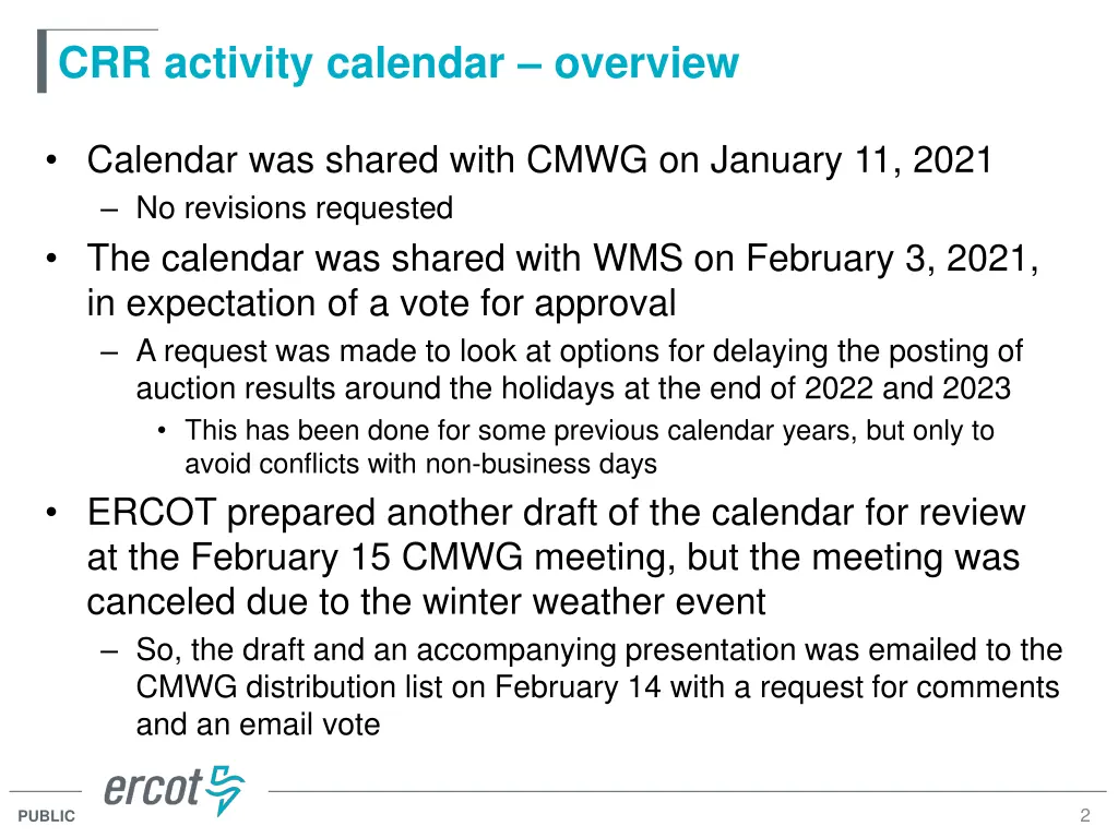 crr activity calendar overview