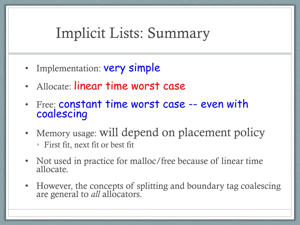 implicit lists summary