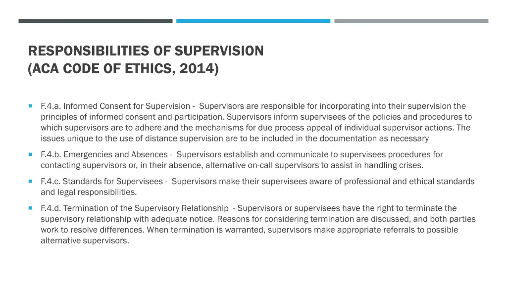 responsibilities of supervision aca code